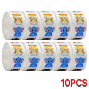Kids reward sticker rolls with colorful animal cartoon characters