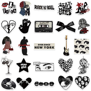 Black and white aesthetic stickers used for laptop decoration and DIY crafts