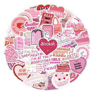 Bookish coffee girl stickers featuring cute pink reading illustrations