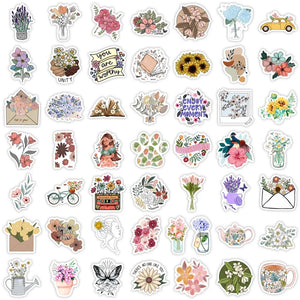 Botanical floral stickers pack with hand drawn flower and plant illustrations