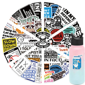 Cartoon quote vinyl stickers on laptop cover, waterproof reusable decals for daily use