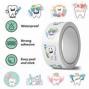 Cute cartoon tooth dental stickers designed to motivate kids and encourage healthy brushing habits