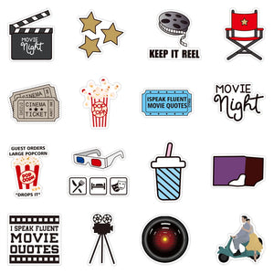 Cinema quote cartoon stickers with playful movie references and graphics