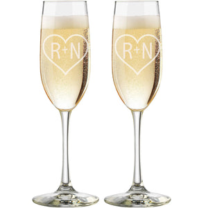 Custom anniversary champagne flutes with names and special date
