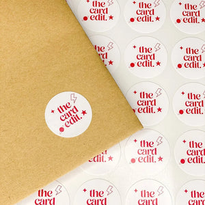 Custom stickers created using uploaded logo for branding and event packaging