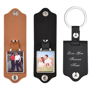 custom photo keychain with square leather design