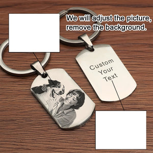 Custom photo keychain in stainless steel with engraved back
