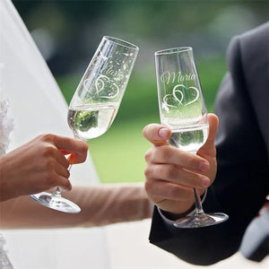 Custom wedding champagne glasses set of two with elegant name engraving