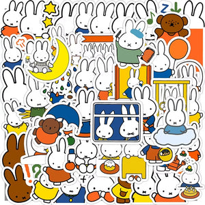 Cute bunny cartoon stickers arranged on white background for product display