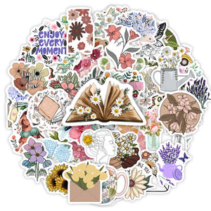 Cute flower sticker collage featuring botanical and aesthetic floral designs