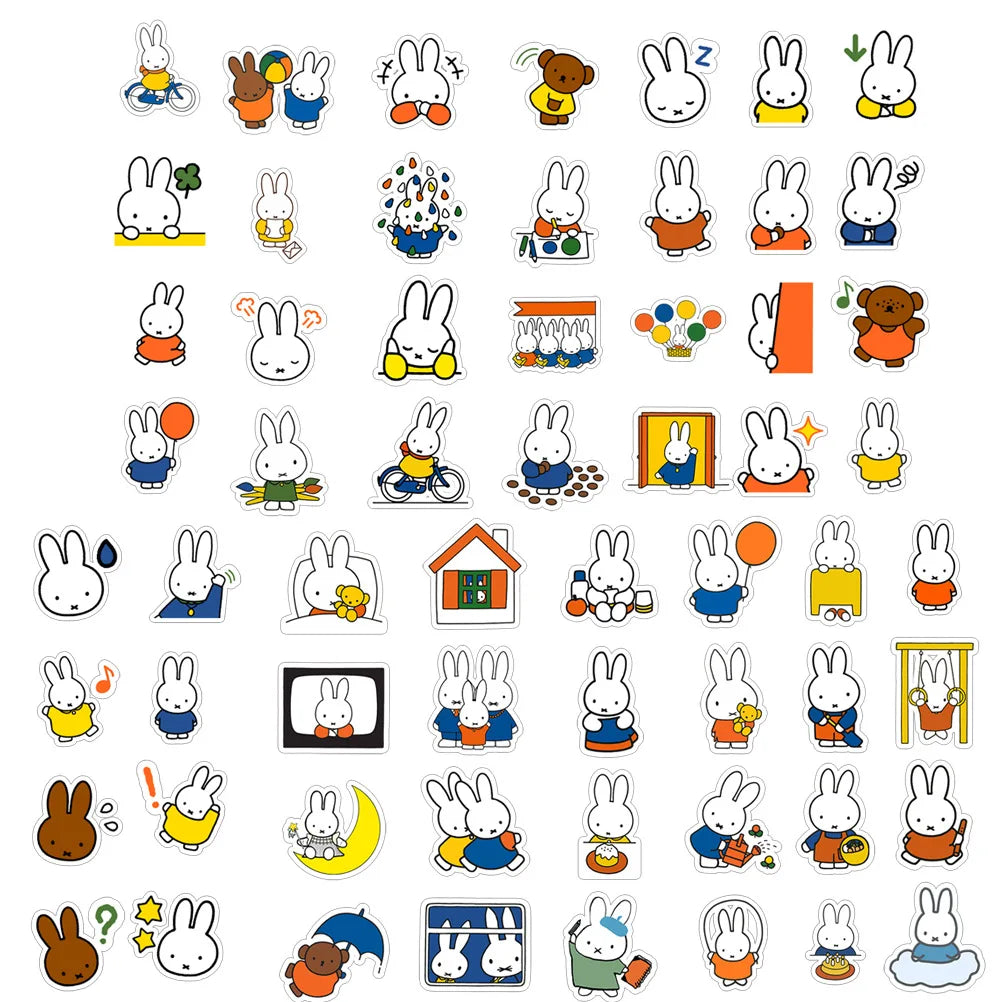 Collection of cute kawaii bunny stickers inspired by miffy style characters