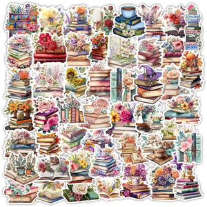 Dark romance reading aesthetic stickers decorating a planner and notebook spread