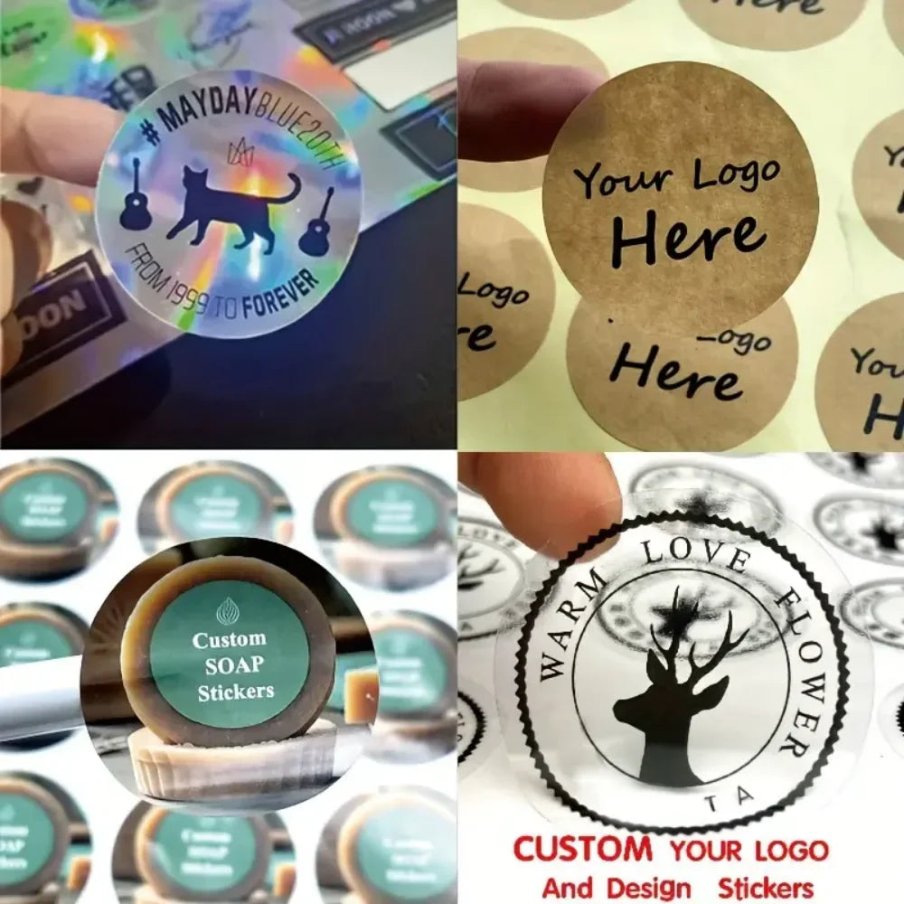 Design your own custom stickers in transparent, white PVC, holographic and kraft paper materials