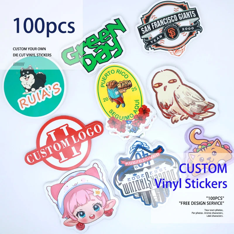 personalized die cut vinyl logo sticker close-up glossy finish