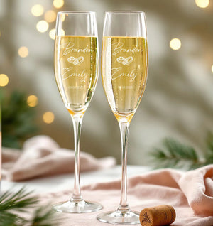 Engraved champagne glasses for couples celebrating love and milestones
