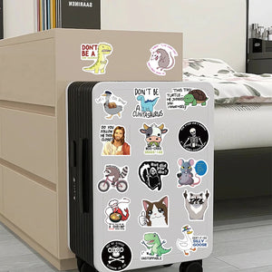 funny aesthetic meme stickers with bold illustrations for suitcase and everyday use items.