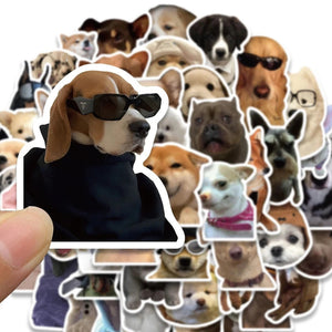 Funny dog face stickers made from waterproof PVC with high quality print