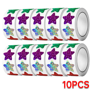 Rainbow holographic star reward stickers on rolls