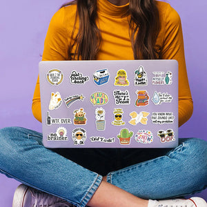 Kawaii sarcasm sticker collection featuring humorous phrases and cute characters