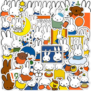 Miffy kawaii cartoon sticker pack with cute bunny characters in colorful outfits