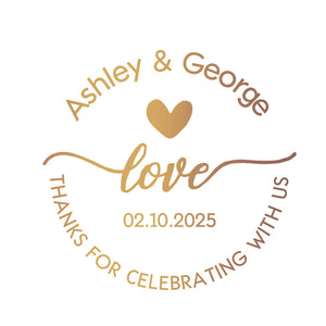 Minimal gold foil clear thank you stickers with couple names