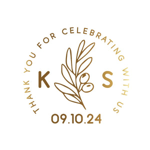 Modern style gold foil clear stickers with couple names for weddings