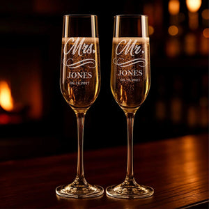 Personalized champagne glasses keepsake for weddings and special occasions