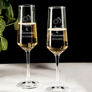 Personalized champagne glass set of 2 for weddings and anniversaries