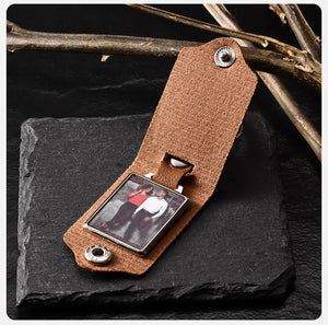 personalized photo keychain with square leather body