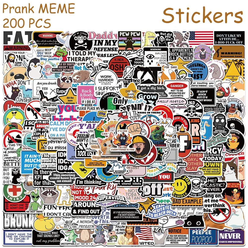 prank meme stickers 200pcs pack with mixed cartoon designs
