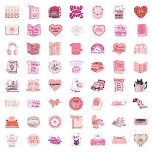 Pink romance reader stickers with bookish and cozy reading themes