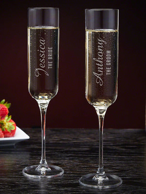 Personalized champagne flutes as romantic gift for couples