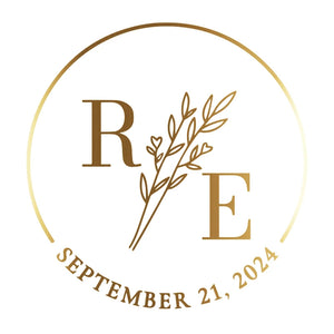 Gold foil clear stickers with couple names in elegant script font