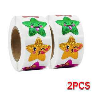 Bright star shaped kawaii stickers printed on adhesive roll