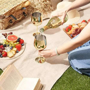 Stainless steel wine glasses used at home dining table