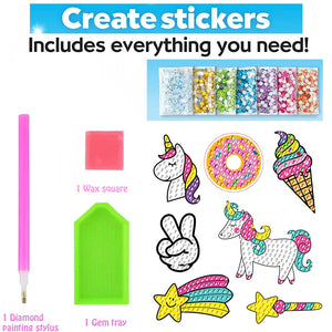 Unicorn and rainbow diamond art stickers for kids craft projects