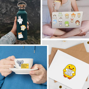 waterproof cute animal stickers with positive quotes for laptop decoration and journaling