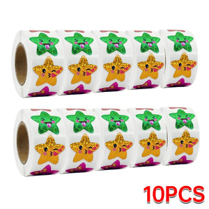 Colorful cartoon star sticker roll in bulk for teachers and kids