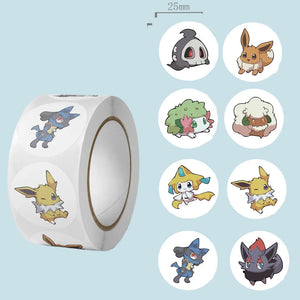 500PCS kawaii anime stickers roll featuring Eevee cartoon designs on waterproof PVC