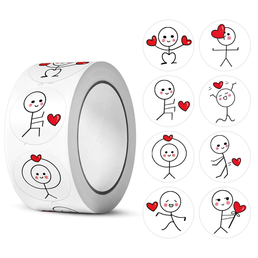 500pcs love stickman cartoon reward sticker roll 20mm adhesive labels