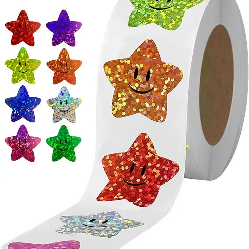 glitter star thank you stickers roll colorful adhesive packaging labels for small business