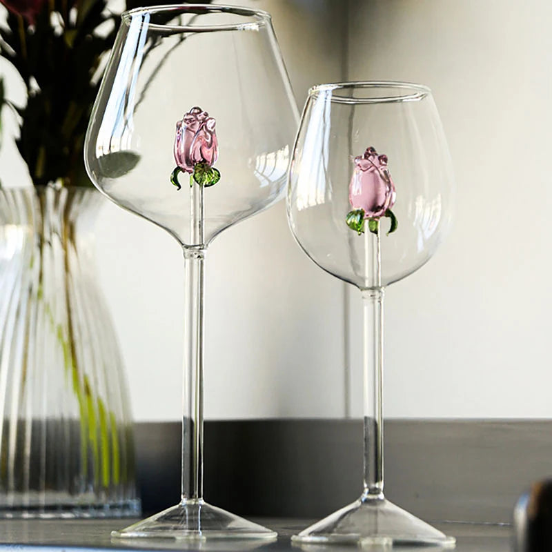 3D Pink Rose Wine Glass – Romantic Champagne Goblet for Valentine’s Day Gift