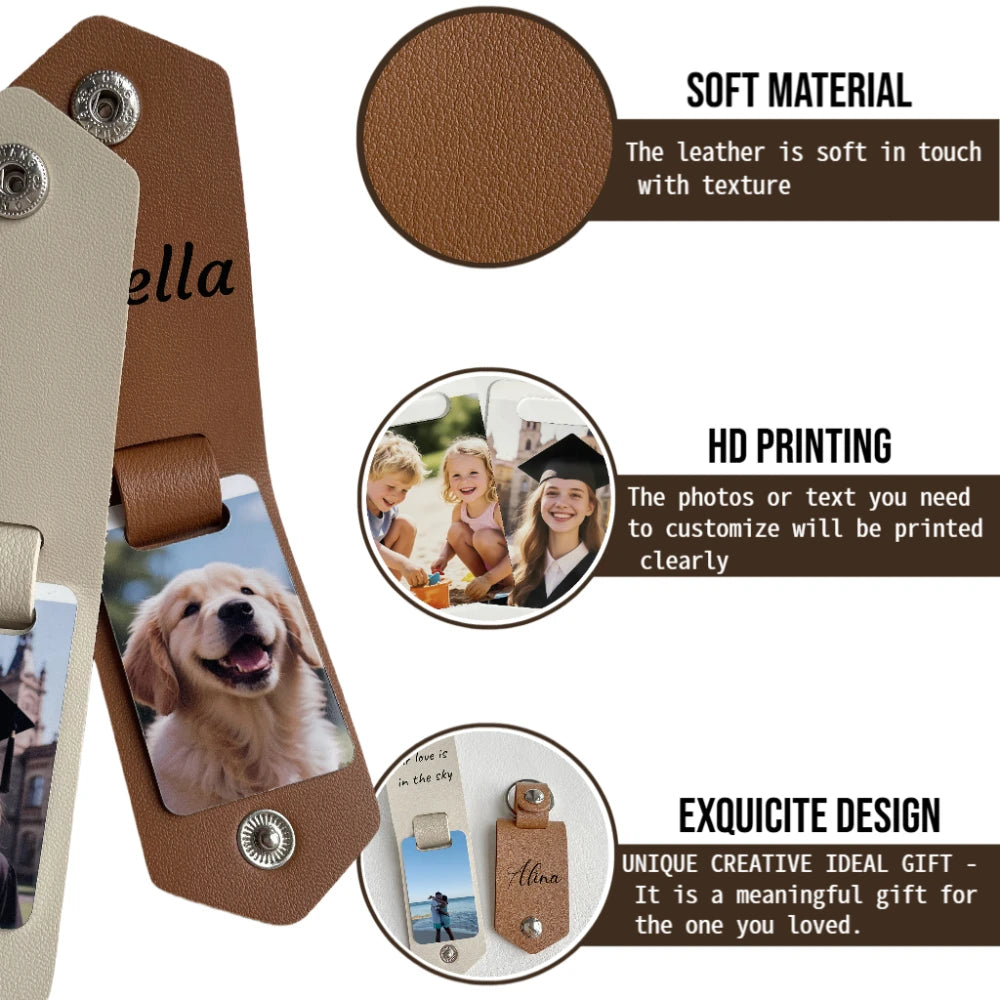 Personalized Leather Photo Keychain – Custom Picture Keyring with Engraved Text Gift