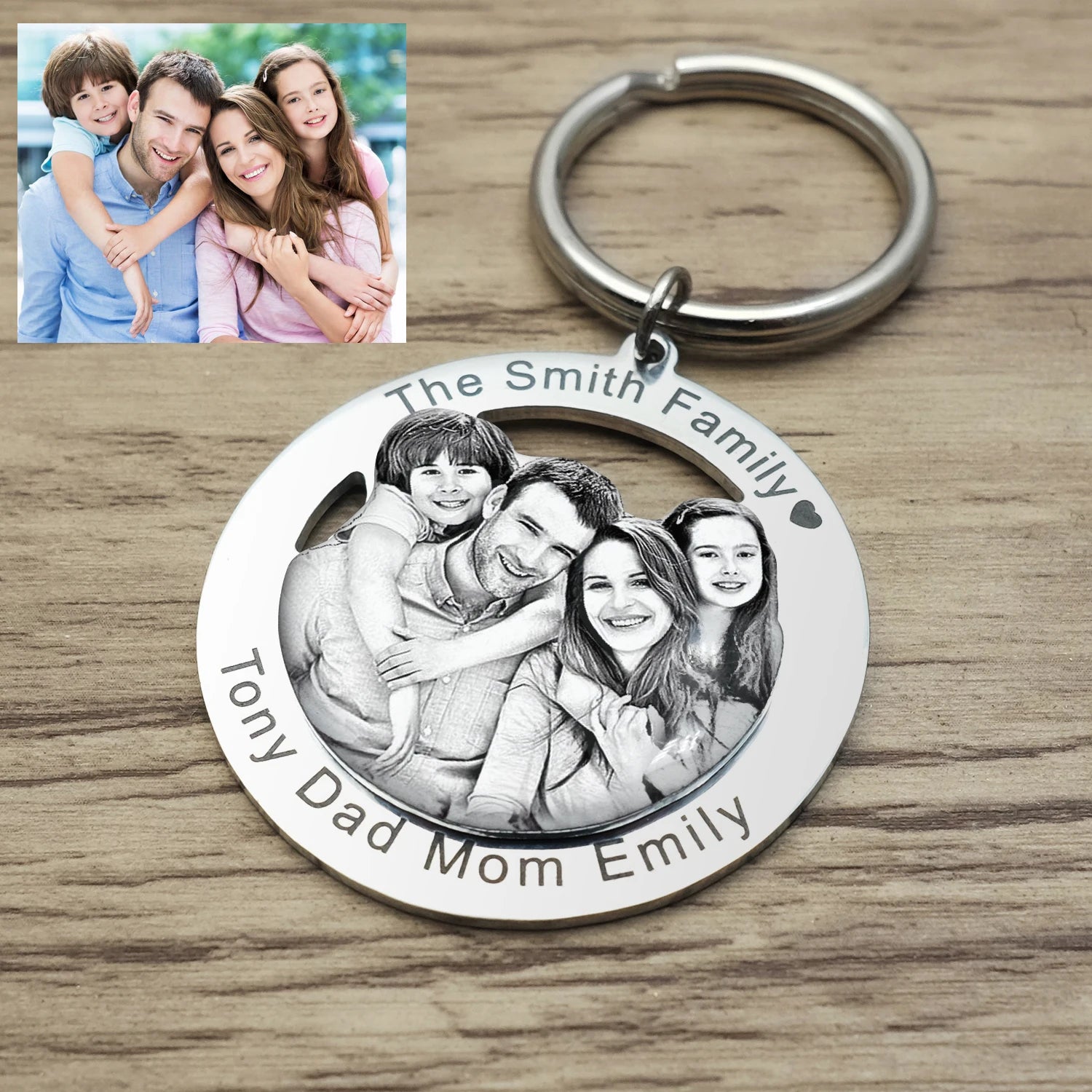 Personalized Photo Keychain – Custom Engraved Picture Keyring, Family Portrait Memory Gift for Her