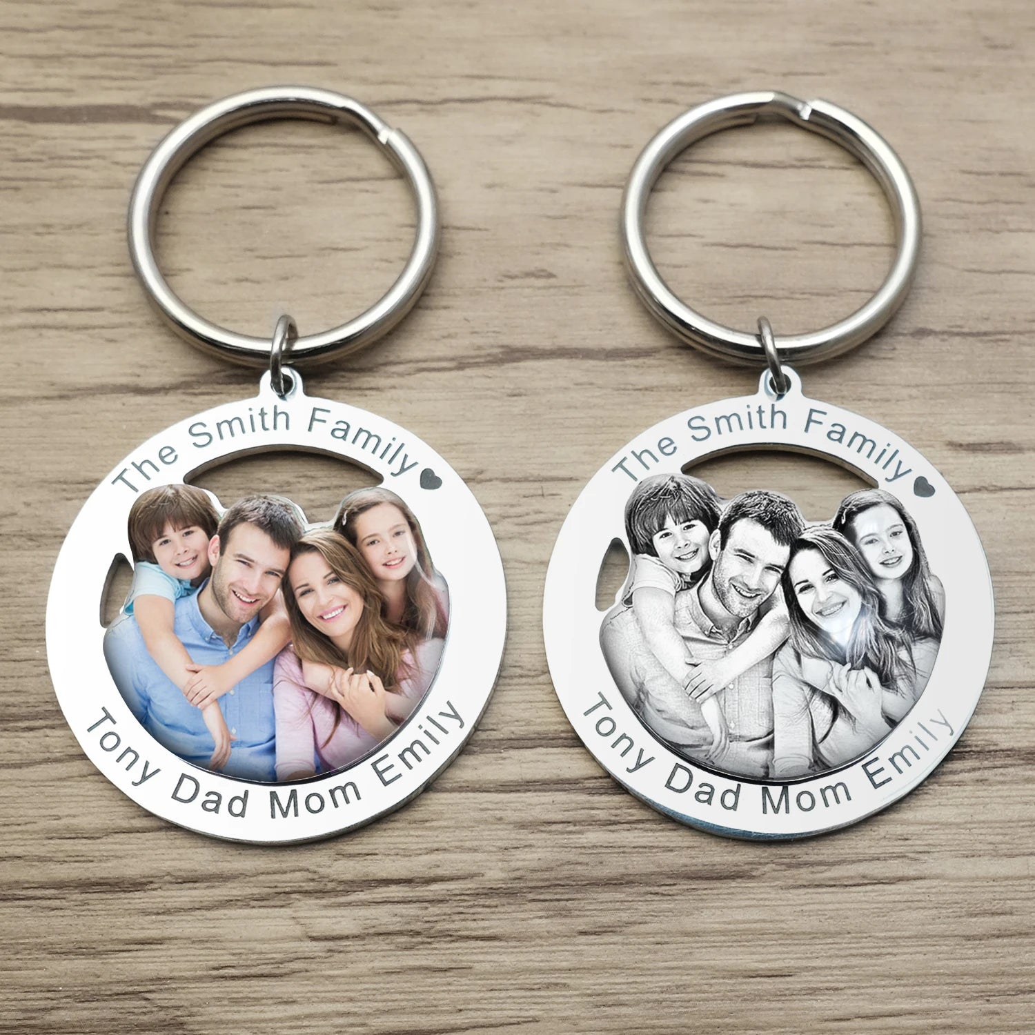 Personalized Photo Keychain – Custom Engraved Picture Keyring, Family Portrait Memory Gift for Her