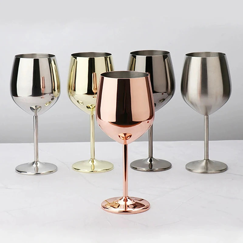 1Pc 500ml Stainless Steel Wine Goblet – Unbreakable Metal Cup for Cocktails & Travel