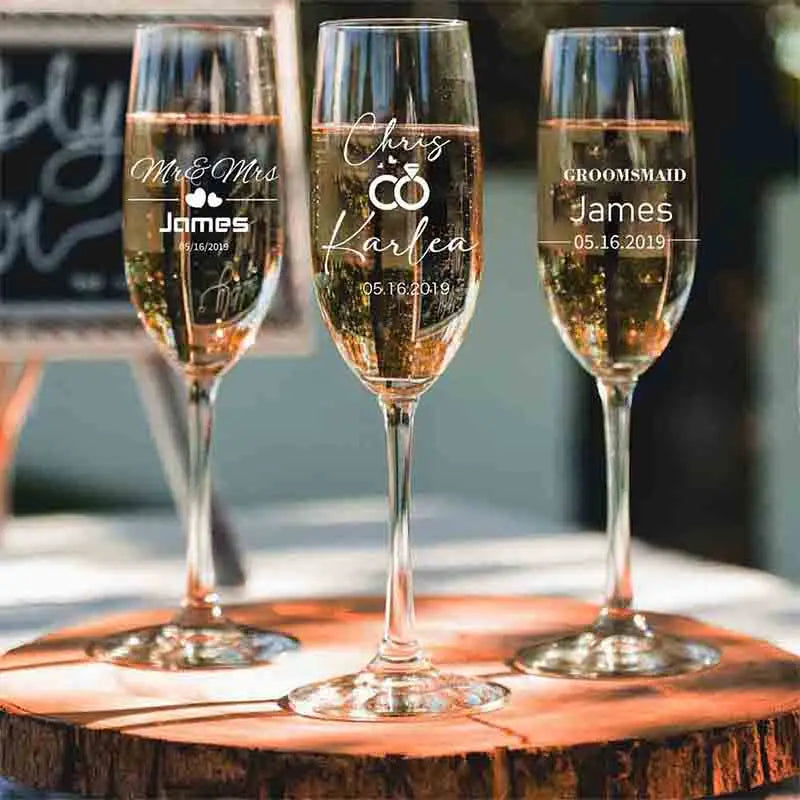 Personalized Wedding Champagne Flutes – Laser Engraved Bride & Groom Toasting Glasses (Set of 2)