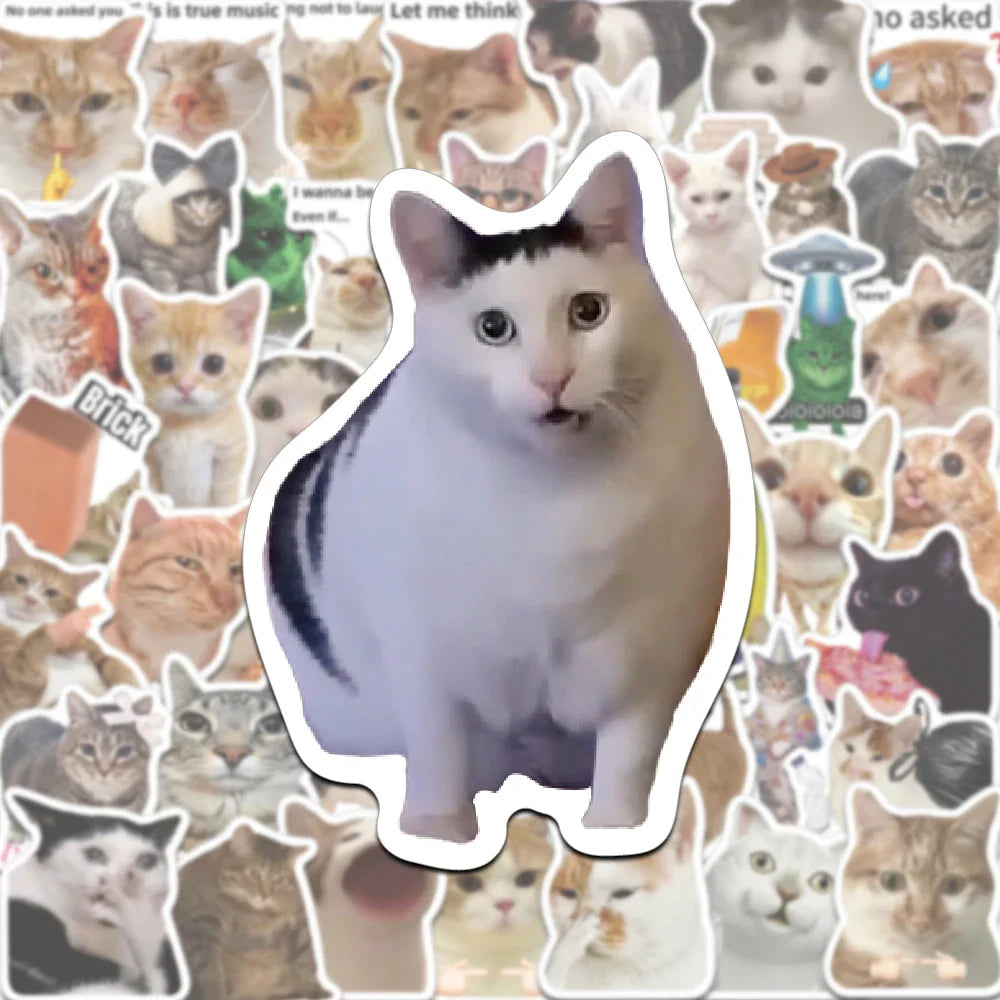 Anime style cat stickers waterproof pack with cute and funny cartoon cat designs.