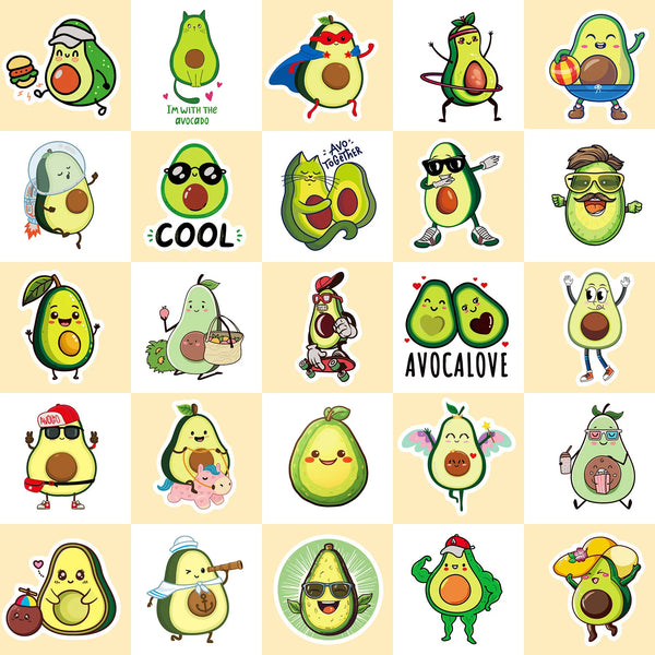 collection of avocado meme stickers in bright colors