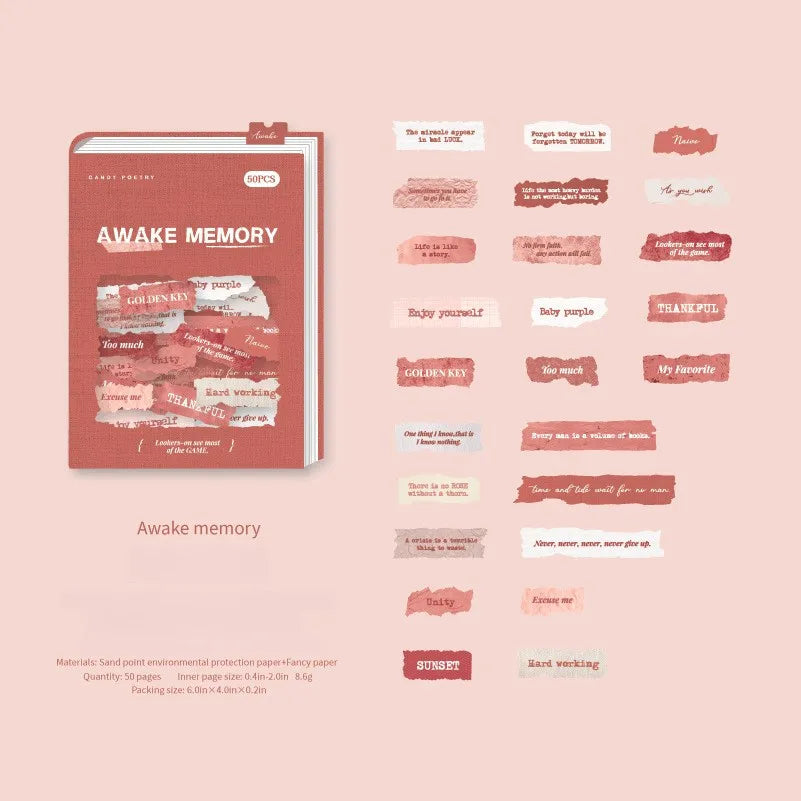 Scrapbooking and journaling label stickers featuring inspirational English phrases